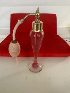 Vintage irisierend rosa Glas Parfüm Flasche rosa Zerstäuber mit Quaste (M B/R) - Bild 1 von 12