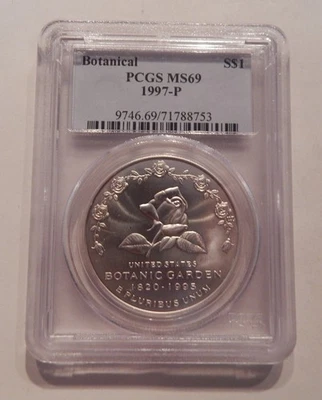 PCGS Graded MS69 1997-P Botanical Gardens Commemorative $1 Silver Dollar - Image 1 of 2