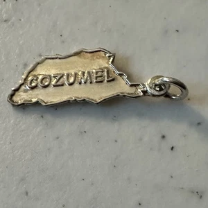 Cozumel Mexico Map Travel Charm or Pendant Silvertone B63 - Picture 1 of 2