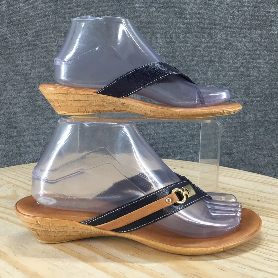 Italian Shoemakers Sandals Womens 8.5 Casual Slip On Thong Brown Blue Low Wedge - Image 1 of 4