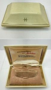 VTG - 1950s HAMILTON BEIGE PLASTIC WRSIT WATCH BOX - LIGHT BROWN INTERIOR (B433) - Picture 1 of 9
