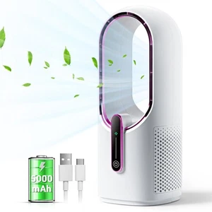 Bladeless Desk Fan, 11.8 Inch Small Rechargeable Fan, Quiet Office Fan, 3 Spe... - Picture 1 of 7