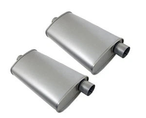 HI PERFORMANCE FREE FLOW XL TURBO MUFFLERS ALUMINIZED 3" OFFSET CENTER PAIR - Picture 1 of 3