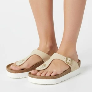 Birkenstock Papillio by Birkenstock Damen Zehenstegsandale Gizeh Plateau Ecru 38 - Bild 1 von 11