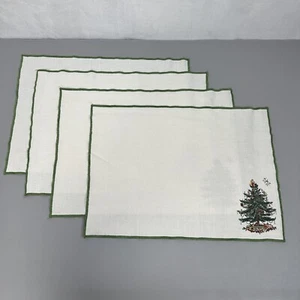 Vintage Spode Christmas Tree Embroidered Linen Dinner Placemats Set Of 4 - Picture 1 of 11