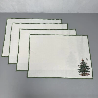 Vintage Spode Christmas Tree Embroidered Linen Dinner Placemats Set Of 4 - Image 1 of 4