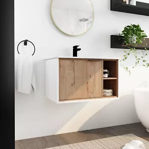 30'' Plywood Floating Wall-Mounted Bathroom Vanity Cabinet with Ceramic Sink Oak - Picture 1 of 9