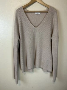The Reset XL Cashmere Wool Sweater Pullover Pink Blush V-neck Ribbed Knit - Picture 1 of 4