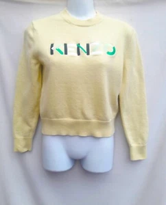 KENZO Felted Wool STAIN Size S Girls Chunky Yellow Logo Sweater - Picture 1 of 9