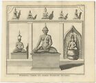 Antiker Druck von Statuen von Buddha und siamesischen Gottheiten