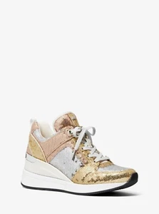 Michael KORS GEORGIE ICONIC SEQUINED MK LOGO WEDGE SNEAKERS I LOVE SHOES - Picture 1 of 4