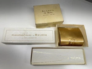 2 bulova vintage wristwatch boxes & outer boxes only diamond romance 14 kt gold - Picture 1 of 12