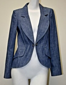 New Chanel Jacket Blazer Denim Blue Chain CC LOGO Buttons Lightweight Cotton 36 - Picture 1 of 12