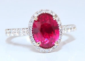 GIA certified 3.03ct no heat natural ruby diamond ring 18kt classic halo - Picture 1 of 6