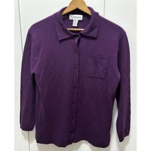 Preston & York NEW With tags Purple Lambswool Angora Long Sleeve Button Up - Picture 1 of 11