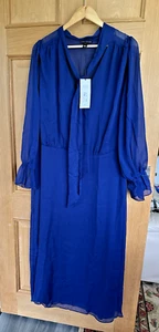 River Island Royal Blue Chiffon Tie Neck Swing Maxi Dress UK 24 RRP £55 - Picture 1 of 4