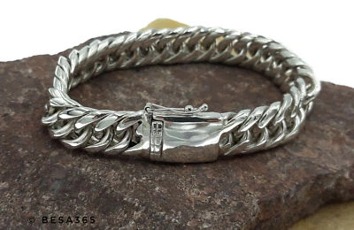 Bracciale In Argento Massiccio 925 18-24Cm 12Mm Intrecciato - Immagine 1 di 4