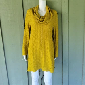 NWT ALI MILES Mustard Crinkled Cowl Neck Lightweight Top Medium M - Picture 1 of 5