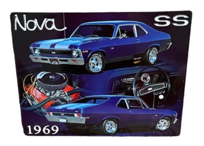 1969 Chevy II Nova SS Metal Sign, Retro Classic Blue Car, Garage Man Cave - Изображение 1 из 2