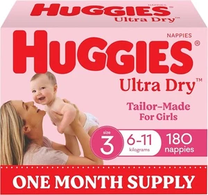 Ultra Dry Nappies Girls Size 3 (6-11kg) 180 Count - One Month Supply (Packagi... - Picture 1 of 7