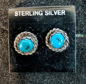 Vintage Indianer Navajo Sterlingsilber Türkis Ohrstecker/Pfosten Ohrringe 1/4" - Bild 1 von 5