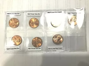 1982 P&D LINCOLN CENT 7 COIN SET - COPPER/ZINC - LARGE & SMALL DATES (BU) - Picture 1 of 2