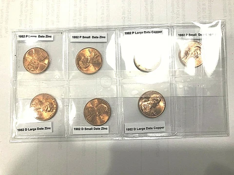 1982 P&D LINCOLN CENT 7 COIN SET - COPPER/ZINC - LARGE & SMALL DATES  (BU) Cover