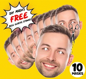 10 x Personalised Photo Face Masks For STAG & HEN Night And Birthday Party DIY - Picture 1 of 5