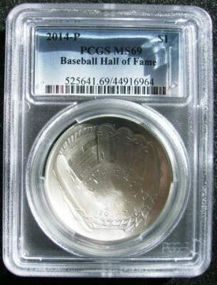 2014-P $1 Unc. Baseball Hall of Fame Commemorative Silver Dollar PCGS MS69 - Image 1 of 2