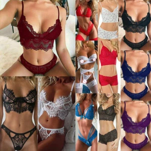 Women Sexy Lace Lingerie Bralette Bra Set Thong Underwear Nightwear Sleepwear ! - Picture 1 of 41