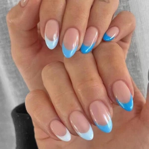 24 PIEZAS Azul Blanco Almendra Francesa Prensado en Uñas - Verano Medianas Largas - Imagen 1 de 5
