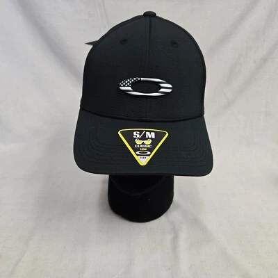 Oakley Mens TinCan Flag American Stretch Baseball Cap Hat Black Small/Medium New - Image 1 of 4
