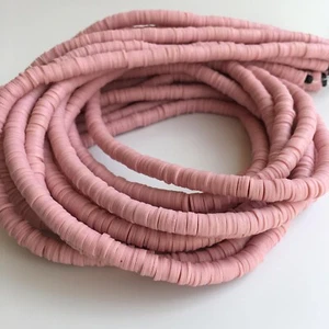 Polymer Clay Beads 6mm Dirty Pink Round Disc DIY Jewellery Clay Bead 45cm Strand - Picture 1 of 6