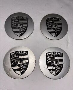 Factory Porsche 911 944 Wheel Center Caps Genuine Original Black Logo Set of 4