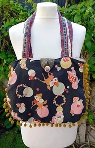 HAND MADE VINTAGE DEER BAMBI PRINT FABRIC CORDUROY SATIN LINED SHOULDER BAG OOAK - Picture 1 of 13