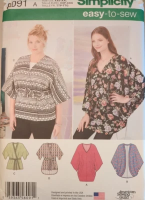 SIMPLICITY Sewing Pattern 8091 Misses' KIMONO DRESS, COCOON & WRAP SZ XXS-XXL UC - Image 1 of 4