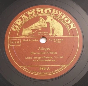 ANNIE STEIGER-BETZAK VIOLIN: FIOCCO, LECLAIR *RARE 10" 78 RPM SHELLAC RECORD* - Imagen 1 de 5