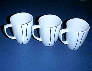 Set of 3 CORELLE COORDINATES 12 oz Coffee Cup Mugs White with Black SIMPLE LINES - Picture 1 of 3