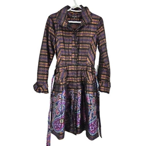 Samuel Dong Shirt Coat Dress Multicolor Shiny Iridescent Plaid Zip Up Size XS - Picture 1 of 10