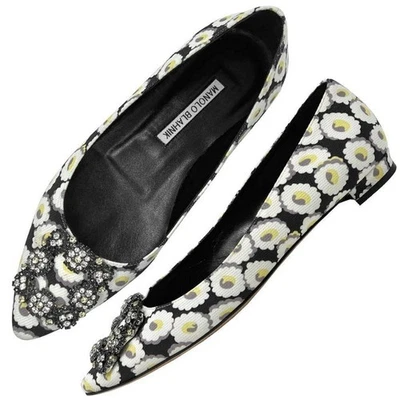 Manolo Blahnik Hangisi Embellished Floral Print Flats | Size 37 - Image 1 of 4