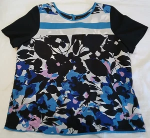 XL WORTHINGTON Brand New Multi-color Blue, & Black Floral & Striped Blouse - Picture 1 of 4