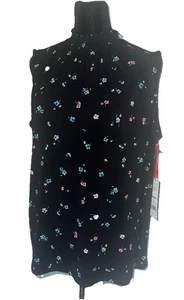 Elle Blouse Top Womens Size Small Black Floral Sleeveless Ruffle Neckline - Picture 1 of 9