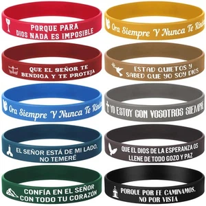 100 Pcs Spanish Bible Verse Rubber Bracelets Christian Scripture Silicone Wri... - Picture 1 of 6