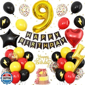 9th Birthday Decorations Red Black Yellow,9th Cartoon Birthday Balloon for Ki - Picture 1 of 5