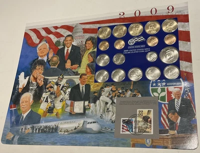 Conjunto de monedas y estampillas postales conmemorativas de la sociedad 2009 P sin circular Foto 1 de 4