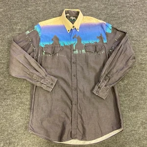 Roper Western Shirt Sunset Horses Cowboy Mens Large All Over Print Vtg - Picture 1 of 3