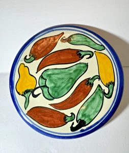 Plato de cerámica de arte popular mexicano Talavera pintado a mano de colección diseño de pimienta caliente 8 pulgadas - Imagen 1 de 4