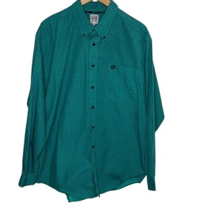 Cinch Teal Geometric Print Long Sleeve Button Shirt Men Size L BLEMISH - Picture 1 of 5