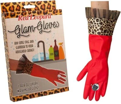 DIABOLICAL RED LEOPARD Luxury Diamond Glam Latex Gloves Household Washing Cleaning Kitchen