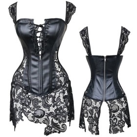 Women Leather Gothic Lingerie Lace up Waist Cincher Shaper Corset Bustier Dress
